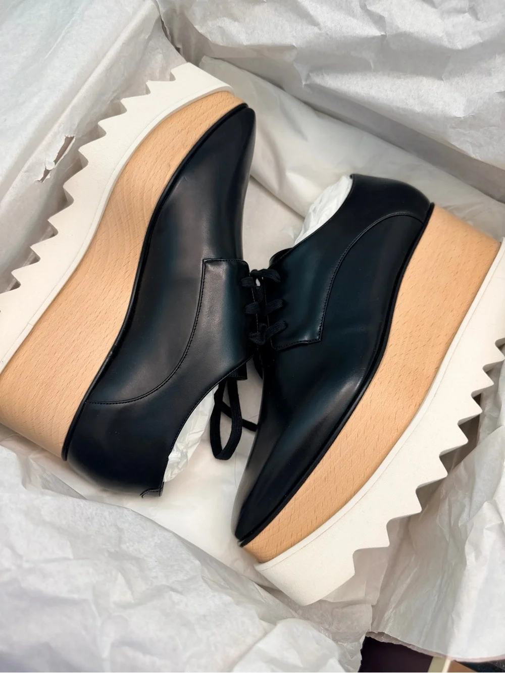 Stella McCartney Elyse Platform Lace-Up Shoes with Wood-Effect Sole